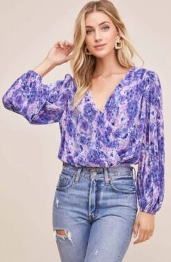 Pleated Surplice Long Sleeve Top 14 Pleated Surplice Long Sleeve Top -Sundress Haven AT15081B PINK PURPLE TIE DYE 4