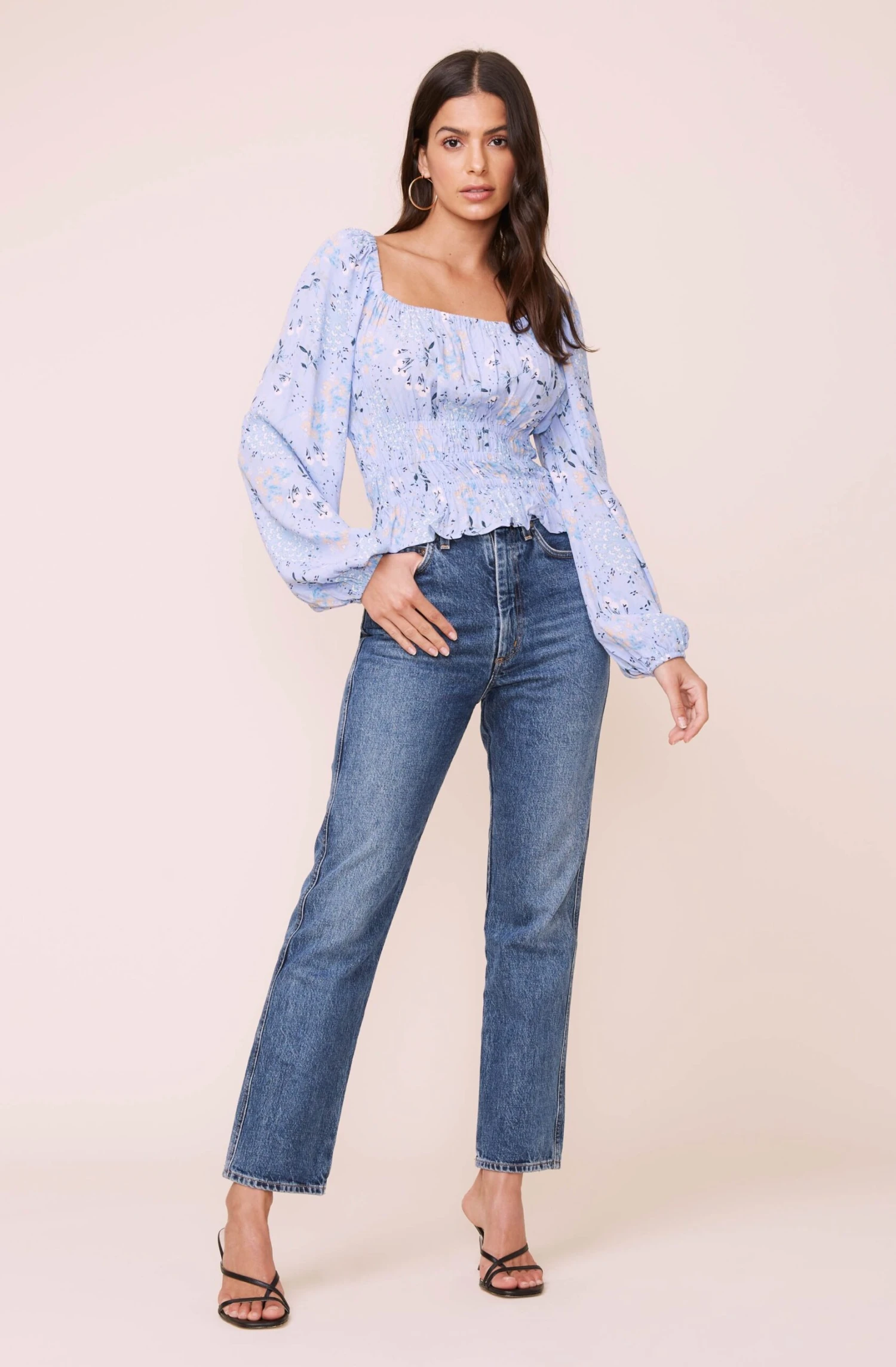 Long Sleeve Square Neck Floral Smocked Top 2 Long Sleeve Square Neck Floral Smocked Top - Image 2