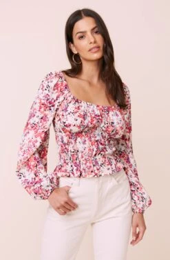 Long Sleeve Square Neck Floral Smocked Top 15 Long Sleeve Square Neck Floral Smocked Top -Sundress Haven AT15425 003 MULTIFLORAL 2