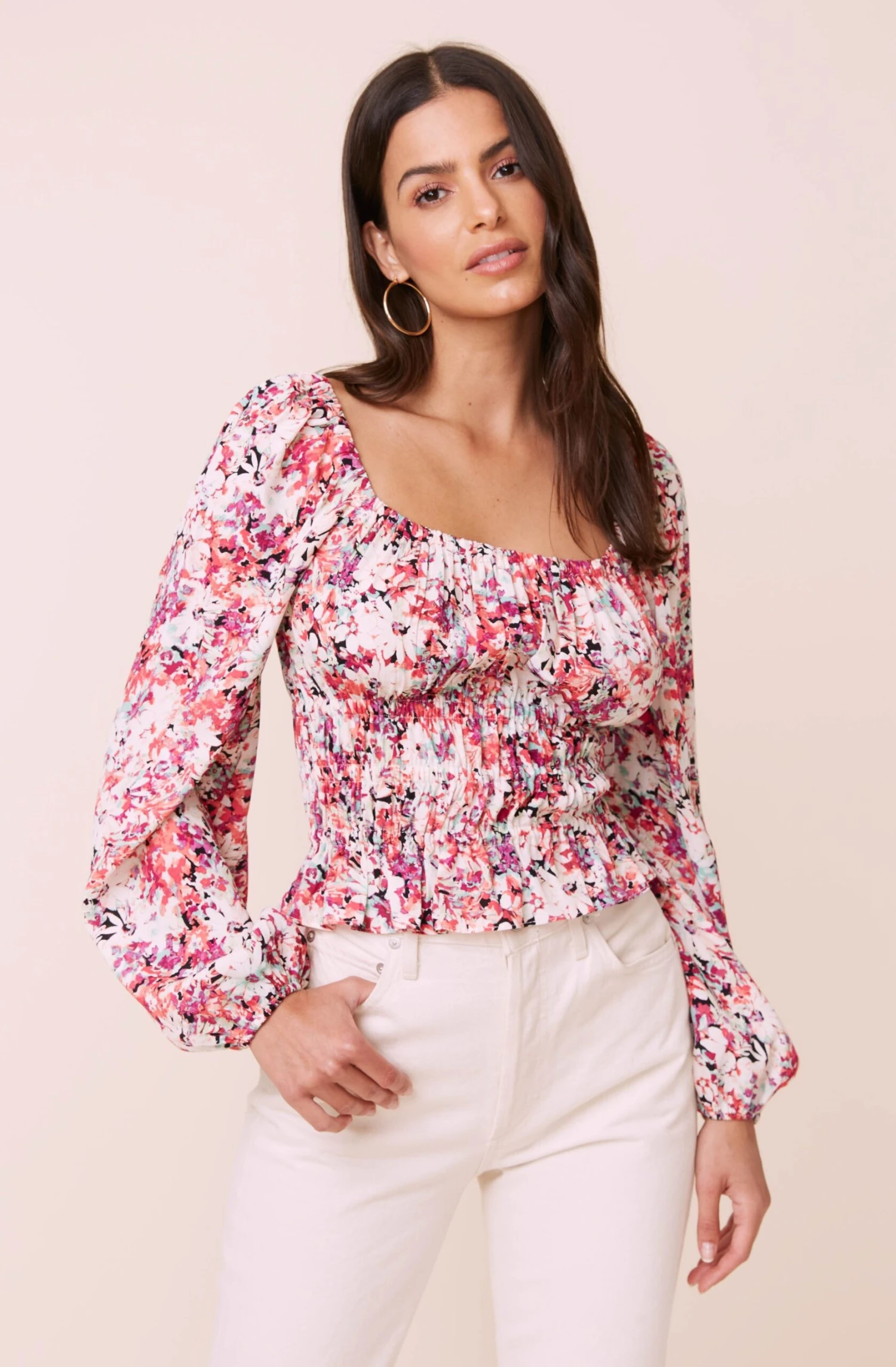 Long Sleeve Square Neck Floral Smocked Top 7 Long Sleeve Square Neck Floral Smocked Top - Image 7