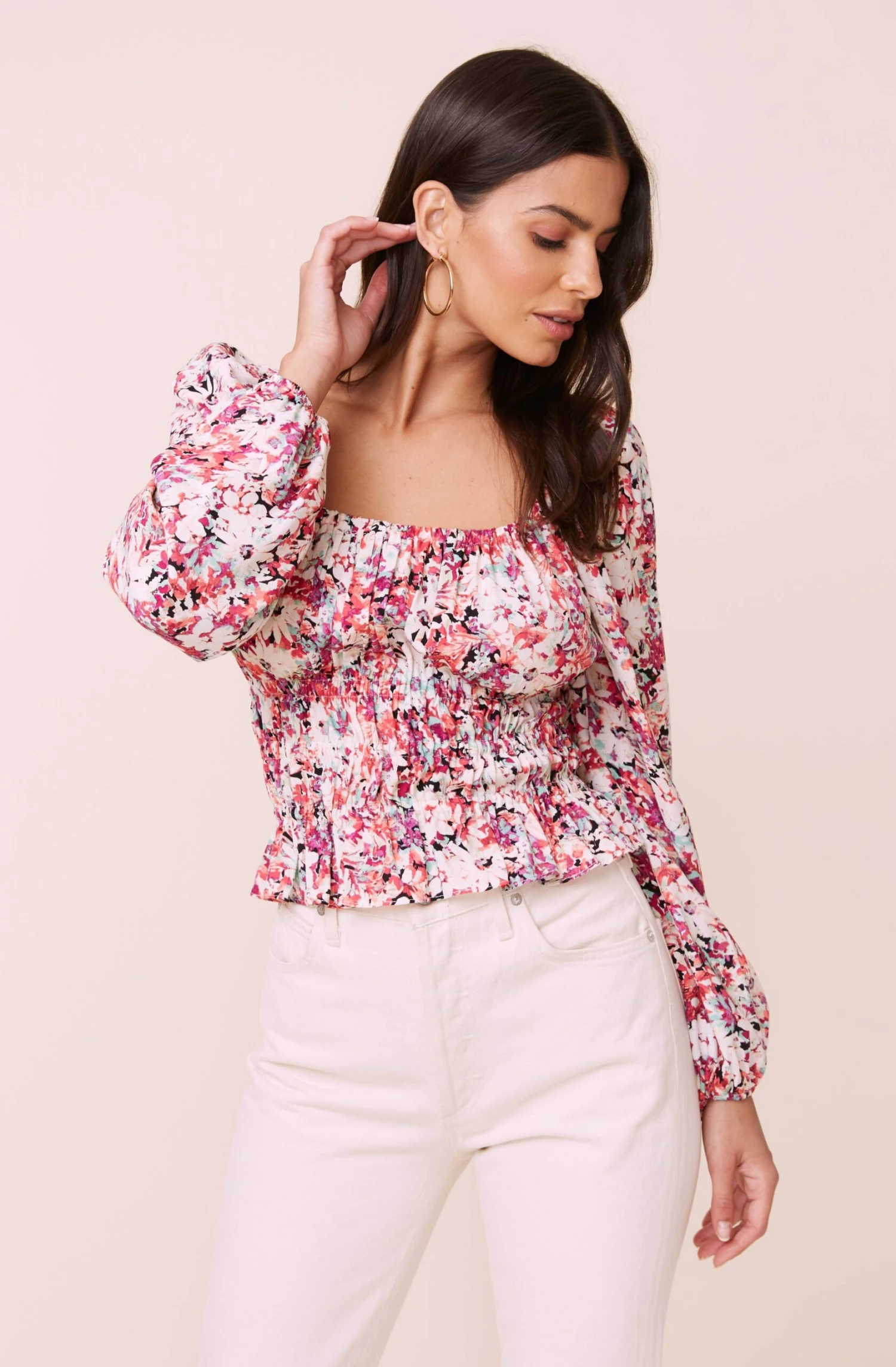 Long Sleeve Square Neck Floral Smocked Top 5 Long Sleeve Square Neck Floral Smocked Top - Image 5