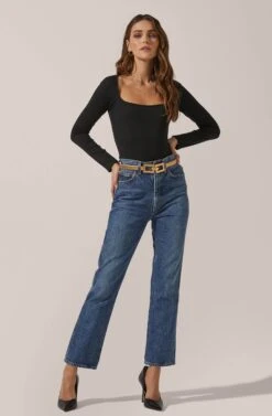 Square Neck Long Sleeve Bodysuit 12 Square Neck Long Sleeve Bodysuit -Sundress Haven AT15694 003 BLACK 1