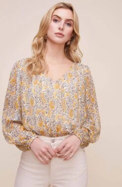 V Neck Pleated Long Sleeve Top