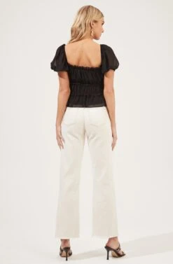 Ruched Ruffle Short Sleeve Top -Sundress Haven AT16103 BLACK 5