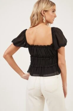 Ruched Ruffle Short Sleeve Top -Sundress Haven AT16103 BLACK 6