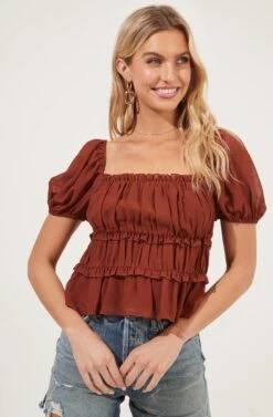 Ruched Ruffle Short Sleeve Top