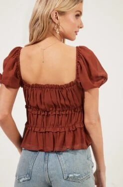 Ruched Ruffle Short Sleeve Top -Sundress Haven AT16103 NUTMEG 5