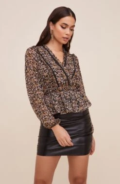 Smocked Sleeve Wrap Front Top -Sundress Haven AT16215 003 BLACKMUSTARDDITSY 2