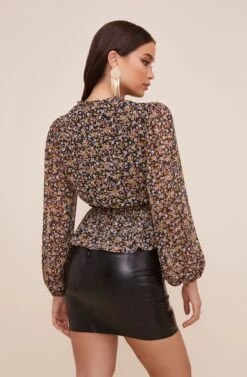 Smocked Sleeve Wrap Front Top -Sundress Haven AT16215 003 BLACKMUSTARDDITSY 5