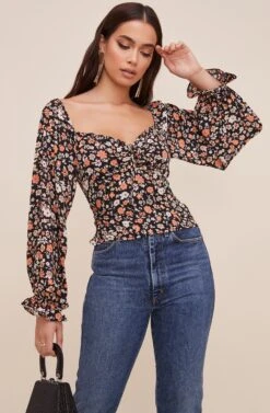 Ruffle Sweetheart Neck Top -Sundress Haven AT16325 003 BLACK RUSTMULTI 2