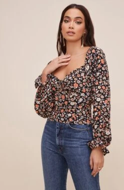 Ruffle Sweetheart Neck Top -Sundress Haven AT16325 003 BLACK RUSTMULTI 5