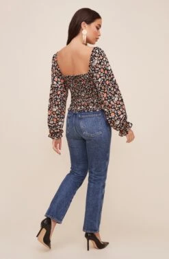 Ruffle Sweetheart Neck Top -Sundress Haven AT16325 003 BLACK RUSTMULTI 6