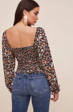 Ruffle Sweetheart Neck Top -Sundress Haven AT16325 003 BLACK RUSTMULTI 7