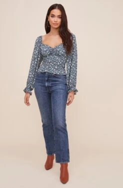 Ruffle Sweetheart Neck Top -Sundress Haven AT16325 003 BLUE IVORYDITSY 1