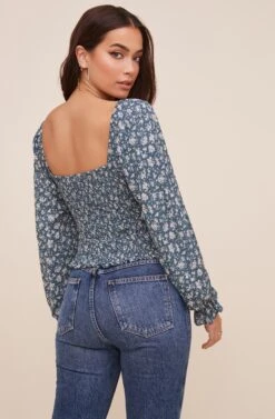 Ruffle Sweetheart Neck Top -Sundress Haven AT16325 003 BLUE IVORYDITSY 5