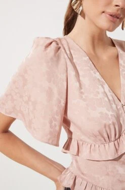 Short Sleeve Ruffle Hem Top -Sundress Haven AT16334 BLUSH 987