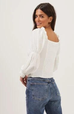 Long Sleeve Ruched Bust Top 24 Long Sleeve Ruched Bust Top -Sundress Haven AT16418 WHITE 5