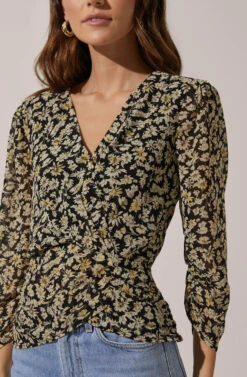 Floral Wrap Front Top -Sundress Haven AT16460 003 BLACK YELLOWMULTIFLORAL 3