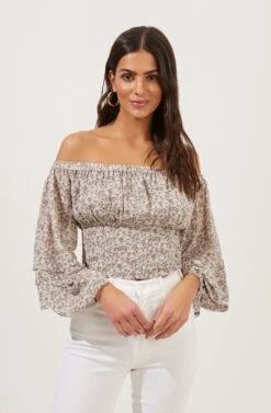 Off The Shoulder Cropped Volume Sleeve Top -Sundress Haven AT16510 LIGHTGREYDITSY 2