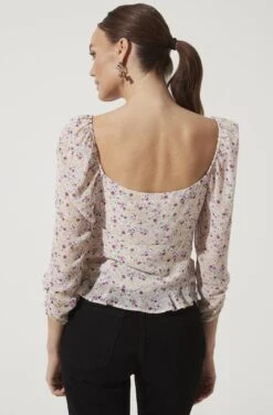 Ruched Sleeve Sweetheart Top -Sundress Haven AT16558 PURPLE MUSTARD DITSY 1027