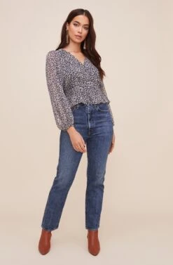 Button Front Puff Sleeve Floral Top -Sundress Haven AT16581 NAVYMULTIFLORAL 1