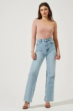 Twist Back One Sleeve Bodysuit -Sundress Haven AT16750 BLUSH 1