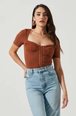 Hook & Eye Bodysuit -Sundress Haven AT16960 BROWN 2