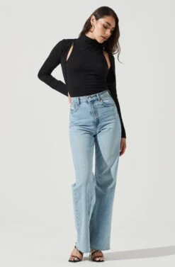 Long Sleeve Mock Neck Shrug -Sundress Haven AT16970 BLACK 1