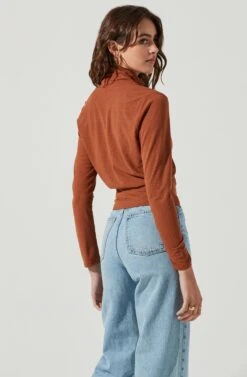 Long Sleeve Mock Neck Shrug -Sundress Haven AT16970 BROWN 5