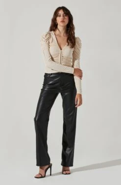 Ruched Front Long Sleeve Top -Sundress Haven AT16978B CREAM 1