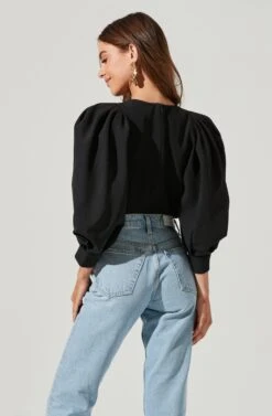 Bubble Half Sleeve Top -Sundress Haven AT16983 BLACK 10