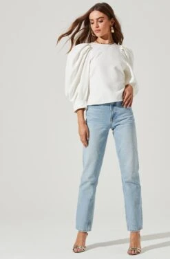 Bubble Half Sleeve Top -Sundress Haven AT16983 WHITE 1