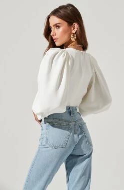 Bubble Half Sleeve Top -Sundress Haven AT16983 WHITE 1387