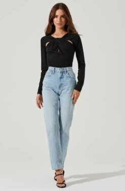 Multi Cutout Long Sleeve Bodysuit -Sundress Haven AT17022 BLACK 0368