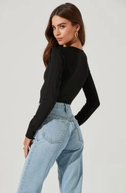 Multi Cutout Long Sleeve Bodysuit -Sundress Haven AT17022 BLACK 0380