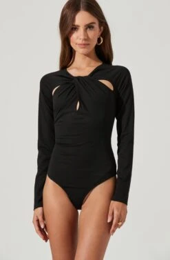 Multi Cutout Long Sleeve Bodysuit -Sundress Haven AT17022 BLACK 0384