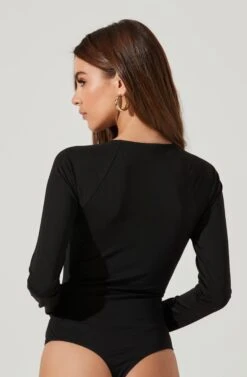 Multi Cutout Long Sleeve Bodysuit -Sundress Haven AT17022 BLACK 0389