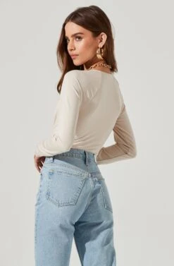 Multi Cutout Long Sleeve Bodysuit -Sundress Haven AT17022 BONE 1525