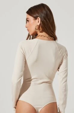 Multi Cutout Long Sleeve Bodysuit -Sundress Haven AT17022 BONE 1534