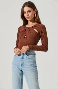 Multi Cutout Long Sleeve Bodysuit -Sundress Haven AT17022 BROWN 1857