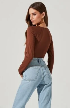 Multi Cutout Long Sleeve Bodysuit -Sundress Haven AT17022 BROWN 1865