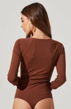 Multi Cutout Long Sleeve Bodysuit -Sundress Haven AT17022 BROWN 1874