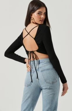 Toluca Cutout Cross Strap Long Sleeve Top