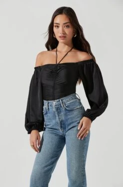 Long Sleeve Cinch Center Convertible Neckline Bodysuit