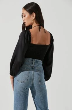 Long Sleeve Cinch Center Convertible Neckline Bodysuit -Sundress Haven AT17059 BLACK 1408 2e2e7822 8065 4a1c a4bd a75ccf68bf39