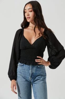 Long Sleeve Smocked Top 22 Long Sleeve Smocked Top -Sundress Haven AT17109 BLACK 0044