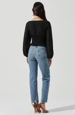 Long Sleeve Smocked Top 20 Long Sleeve Smocked Top -Sundress Haven AT17109 BLACK 0045