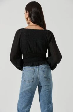 Long Sleeve Smocked Top 23 Long Sleeve Smocked Top -Sundress Haven AT17109 BLACK 0050