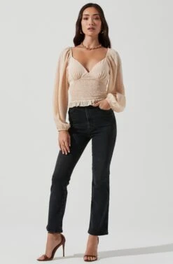 Long Sleeve Smocked Top 26 Long Sleeve Smocked Top -Sundress Haven AT17109 CREAM 0912