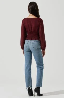 Long Sleeve Smocked Top 32 Long Sleeve Smocked Top -Sundress Haven AT17109 WINE 1160